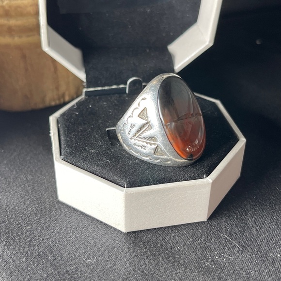 Vintage Petrified Wood Sterling Silver Ring - Picture 3 of 9